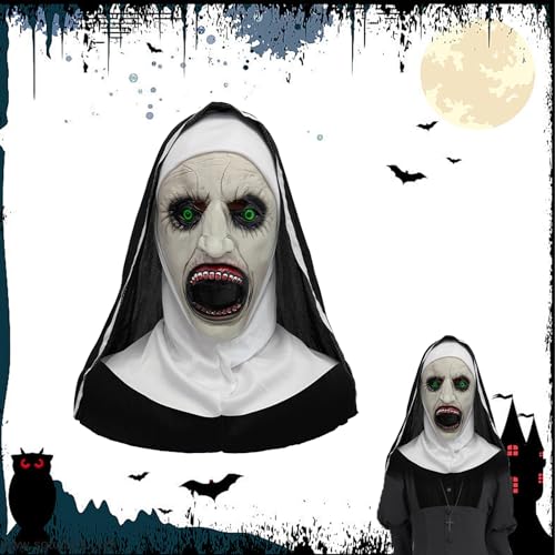 YongSral The Nun Maske, Gruselige Nonnen Maske, Halloween Maske Horror Nonne, Gruselige Nonne Latexmaske, Halloween Maske Nonne, Scary Mask Nonne, Nonnen Maske für Halloween Karneval Party von YongSral