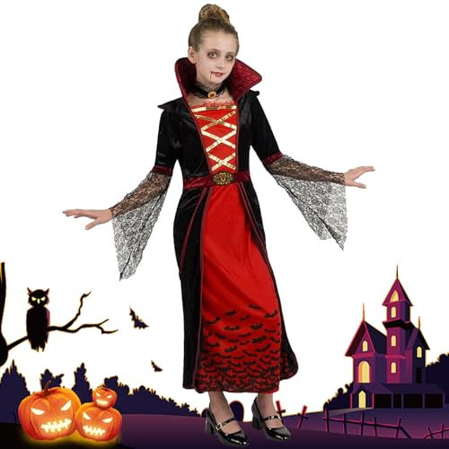 YongSral Vampir Kostüm Kinder, Vampir Kostüm Mädchen, Halloween Kostüm Kinder Vampir, Halloween Kostüm Vampir Mädche, Vampirkostüm Mädchen, Vampir Kostüm Kinder Mädchen (L (10-12 Jahre)) von YongSral