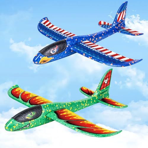 YongnKids 2 Pack große werfen Schaumstoff Flugzeug Spielzeug, Flugzeug Spielzeug für Jungen Mädchen 3 4 5+ Jahre alt, Gleiter mit DIY Aufkleber Fliegen Spielzeug Kinder von YongnKids