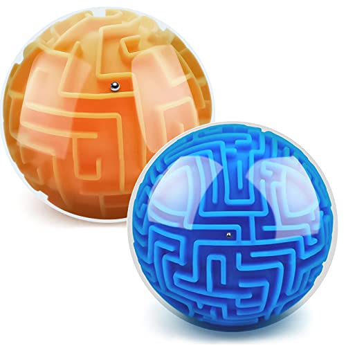 YongnKids 2 Stück 3D Labyrinth Ball Puzzle, Puzzle Spielzeug Gravity Memory Ball Spiele, Lernspielzeug für Studenten, Teens und Erwachsene, Orange und Blau von YongnKids