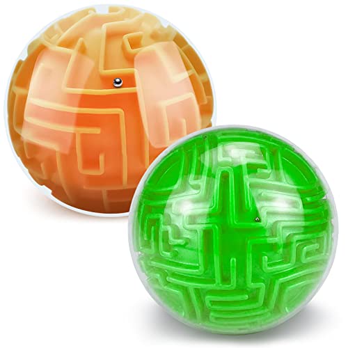 YongnKids 3D Labyrinth Puzzleball, 2 Stück, Gedächtnisspiel, Lernspielzeug für Studenten und Jugendliche, Orange und Grün von YongnKids