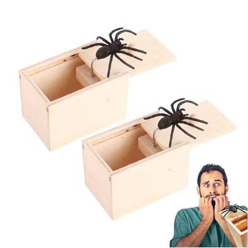 2 Stück Spider Prank Box, Holz Prank Spider Scare Box Spinne Überraschung Streich Streich Spinne Angst Box Für Kinder Und Erwachsene, Party Überraschungsgeschenke,9 X 6,3 X 6 cm von Yonuaret