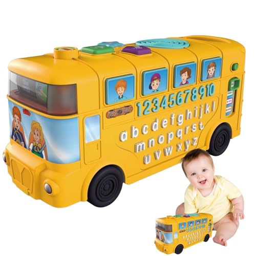 Yonuaret Lernbus mit Licht, Buchstabenlernbus - Nummer Alphabet Schulbus mit Licht,Phonetics Wheel Gear Game Preschool Bildungsspielzeug für Kleinkind von Yonuaret