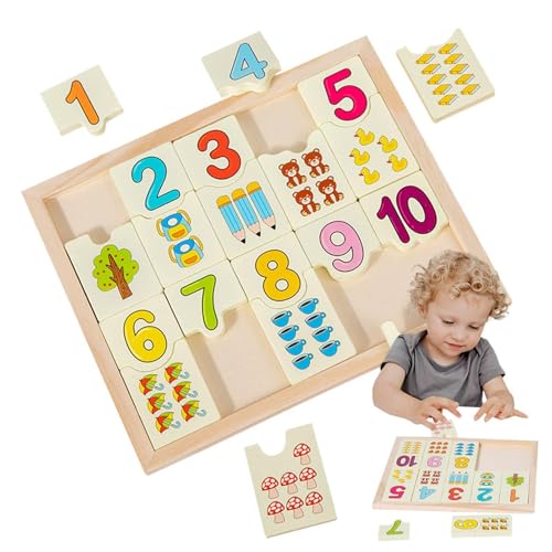 Yonuaret Tieranpassungsbrett, Number Puzzle Board | Selbstprüfender Kindergarten-Matching-Spiel,Interaktive -Lernspiele, Holzmathematikspielzeug für Mädchen von Yonuaret