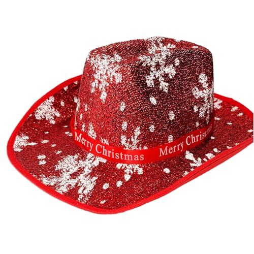 Yooghuge Weihnachts Cowboyhut Für Damen Und Herren Pelzige Krempe Flache Oberseite Cowgirl Hut Unisex Kostümhut Hippie Mütze Party Requisiten Hut Festliche Kopfbedeckung von Yooghuge