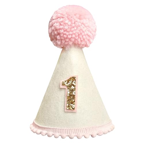 Yoolhamy 1. Geburtstag Hut für Baby Mädchen Jungen, Boho Erster Geburtstag Hut, Handgemachte One Birthday Crown Conical Cap Dekorationen (Pink) von Yoolhamy