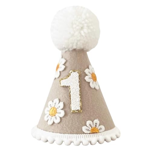 Yoolhamy 1. Geburtstag Hut für Baby Mädchen Jungen, Boho Erster Geburtstag Hut, Handgemachte One Birthday Crown Conical Cap Dekorationen (daisy khaki) von Yoolhamy