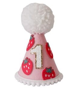 Yoolhamy Hut zum 1. Geburtstag für Baby Mädchen Jungen, Boho Erster Geburtstag Hut, handgefertigt, One Birthday Crown Conical Cap Dekorationen (Erdbeere) von Yoolhamy