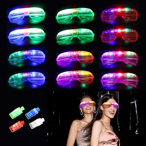 Yootiko 12 Stück Led Brillen für Party,Neon Party Brillen,Rave Partybrillen Leuchtend,Bunt Glitzer Led Brille Kinder Erwachsene Shutter Shades Brille Festival Outfit Partyzubehör für Kindergeschenk von Yootiko