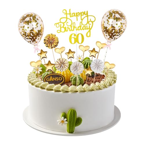 18PCS 60 Geburtstag Mann Frau Goldenes Happy Birthday Tortendeko Gold Deko 60. Cake Topper Geburtstagstorte Kuchendekoration Für Geburtstagsfeiern von Yootiko