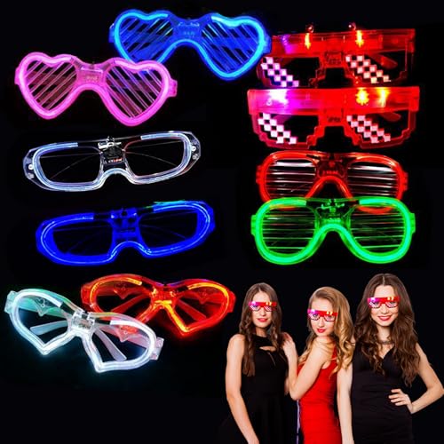 Yootiko 10 Stück Partybrille Leuchtende Led Neon Partybrillen Rave Brille Party Led Kostüm Party Zubehör Kindergeburtstag Partygeschenke für Kinder Erwachsene Karneval Raveparty Fasching von Yootiko