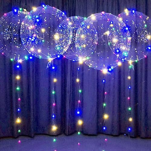 Yootiko 18 Stück Bobo Luftballons Transparente, 18 Zoll Led Ballons Kristall Blase Klar Ballons Runde mit Lichterketten Luftballons Bobo Helium Ballons für Geburtstag Valentinstag Party Dekor Bunte von Yootiko