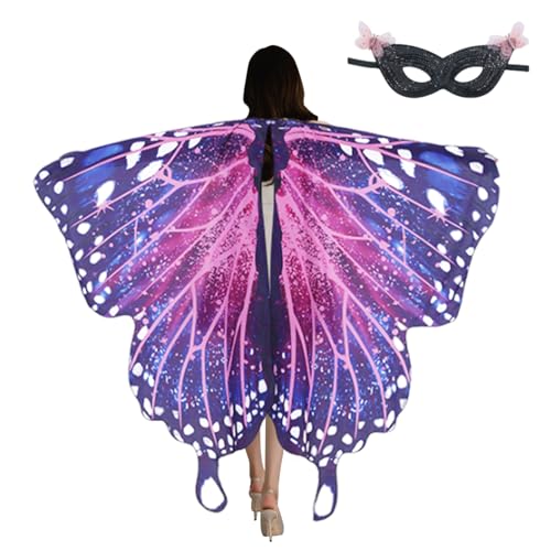 Yootiko Schmetterling Umhang Feenflügel für Erwachsene, 2 Teiliges Schmetterling Kostüm Damen Karneval Kostüm Damen Schmetterling Umhang Schmetterlingsmaske für Halloween Weihnachten Party von Yootiko