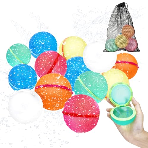 Yootiko 12PCS Wiederverwendbare Wasserbomben Selbstschließend, Wiederbefüllbare Wasserballons Wiederverwendbare Wasserbomben Selbstschließend Silikon Wasserspielzeug Kinder für Outdoor Pool Strands von Yootiko