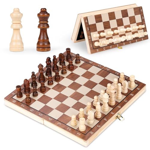 Yoowalar Schachspiel Holz Magnetisch, Tragbares Schach Schachbrett Set mit Aufbewahrungsfächern, Klappbares Reiseschach Spiel Magnetisches Schachspiel für Kinder und Erwachsene, 29 x 29cm von Yoowalar