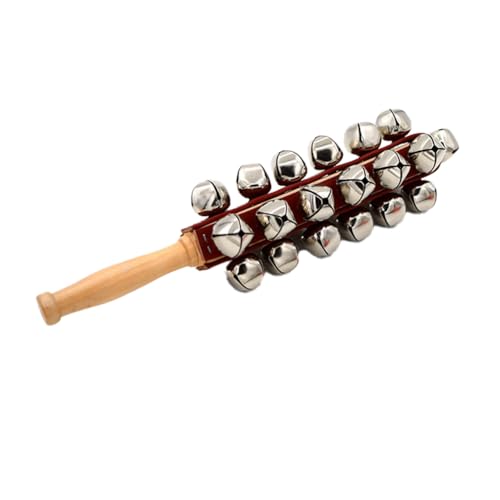 Yopeissn 1 Stück Hand JingleBells Handschlittenglocken Holzschüttler Jingle Bells Stick Musikalische Schlaginstrumentglocken für das Ferienhaus von Yopeissn