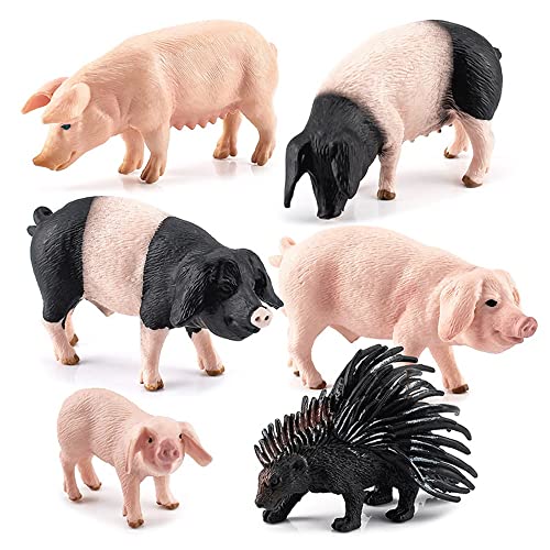 Yopeissn 6 STÜCKE Schweine Figuren Bauernhof Tiere Spielzeug Figuren, Kunststoff Spiel Figuren auf Dem Bauernhof für Kleinkinder, Kinder, MäDchen von Yopeissn