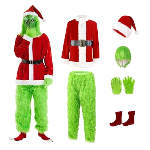 Grünes großes Monster-Kostüm für Herren, 7-teilig, Deluxe, pelzig, Weihnachts-Kostüm, inklusive Maske von Yoraira