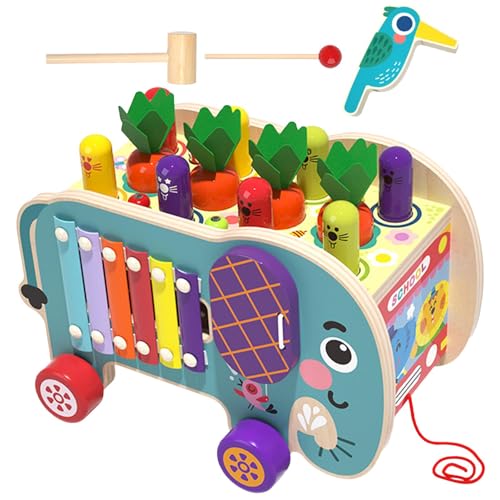 Yorajuy 8-in-1- -Spielzeug, Holz- -Würfel, Pädagogische Tier-Labyrinth-Zahnrad-Uhr-Lernspielzeug, 8-in-1-Design-Aktivitätsanhänger, Elefanten-Thema, verbessert die Feinmotorik für von Yorajuy