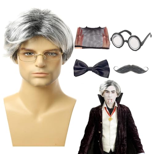 Yorajuy Alter Mann Kostüm Für Erwachsene, Halloween Alter Mann Kostüm, Alter Mann Perücke & Opa Cosplay Requisiten, 5-teiliges Opa-Kostümzubehör Für Karneval, Cosplay, A66-1 von Yorajuy