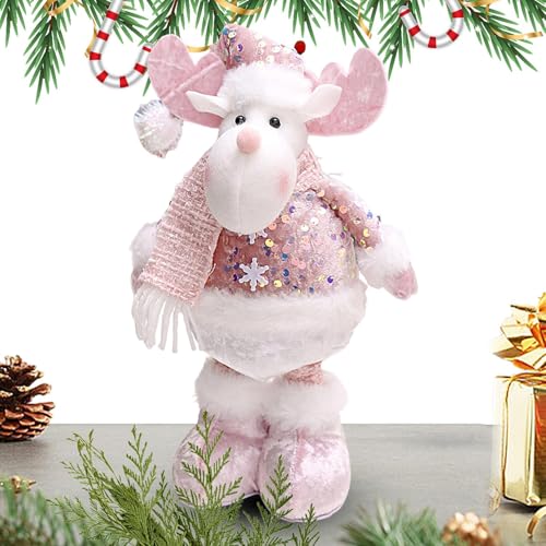 Yorajuy Schneemann-Plüschtier,Weihnachtsstehender Schneemann - Rosa stehende Weihnachts-Plüschfiguren | Weihnachts-Schneemann, Winter-Wohndekoration für Weihnachts-Türfenster von Yorajuy