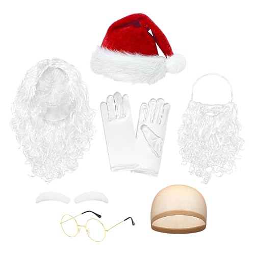 Yorajuy Weihnachtsmann-Bart und Perücke, Kostümzubehör für Party, Weihnachten, Cosplay, Zubehör, einschließlich Bart, Perücke, Augenbrauen, Hut, Brille, Handschuhe und Haarnetz für Damen und Herren Yorajuy Weihnachtsmann-Bart und Perücke, Kostümzubehör für Party, Weihnachten, Cosplay, Zubehör, einschließlich Bart, Perücke, Augenbrauen, Hut, Brille, Handschuhe und Haarnetz für Damen und Herren von Yorajuy