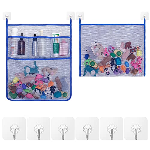 Yorgewd 2 Stück Bad Spielzeug Organizer, Badewannen Spielzeugnetz Badewannenspielzeug Aufbewahrung mit 6 Selbstklebenden Haken für Kinder & Babys (Blau) von Yorgewd