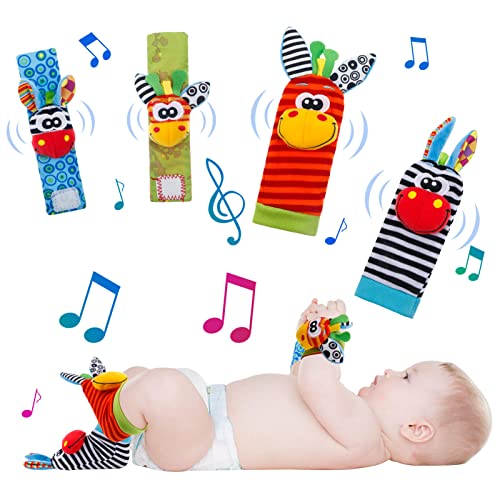 Yorgewd Baby-Handgelenk-Rassel und Fußfinder, sensorisches Spielzeug für Neugeborene, 4 Stück Yorgewd Baby-Handgelenk-Rassel und Fußfinder, sensorisches Spielzeug für Neugeborene, 4 Stück von Yorgewd