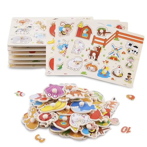 Yosamy Holzpuzzle für Kleinkinder, 6 Teiliges Montessori Kleinkind Puzzle Set, Puzzle mit Handgriffen, Pädagogisches Lernspielzeug, Puzzle Kleine Kinder Holz von Yosamy