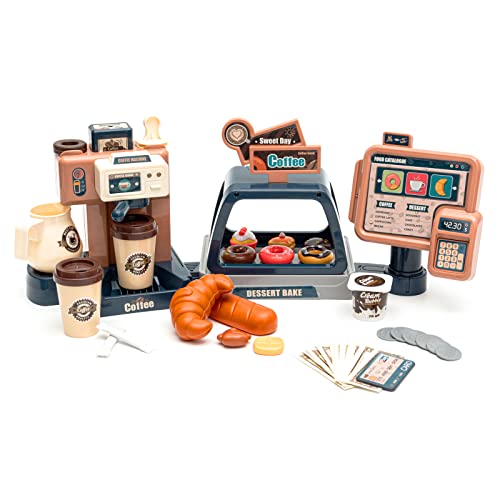 Kaffeemaschine Kinder, Rollenspiel Spielzeug mit Wasserdurchlauf Funktio, Registrierkasse Spielzeug für Kinder Geburtstag(41 Teile) von Yosamy