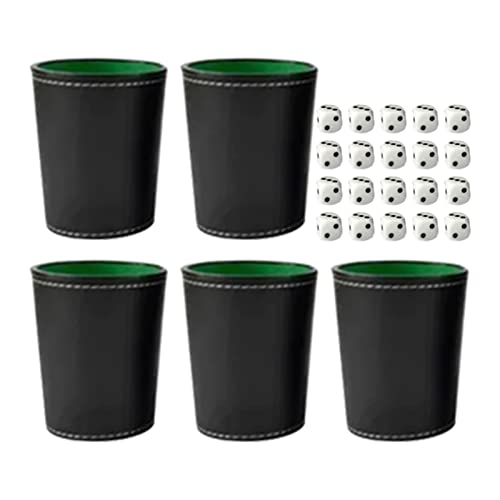 5-teiliges Würfelbecher-Set aus PU-Leder, Schwarze Schüttelbox mit 20 Punktwürfeln, Exquisites Handgefühl für Bar Home Liars Dice Farkle Yahtzee Games von Yosoo Health Gear