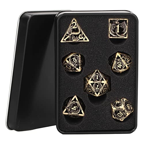 7-teiliges Metallwürfel-Set, Hohl, Polyedrisch, Tisch-Rollenspiele, DND, D&D-Drache, mit Geschenkbox für Dungeons und Dragons, Pathfinder, Shadowrun, RPG für Teenager, von Yosoo