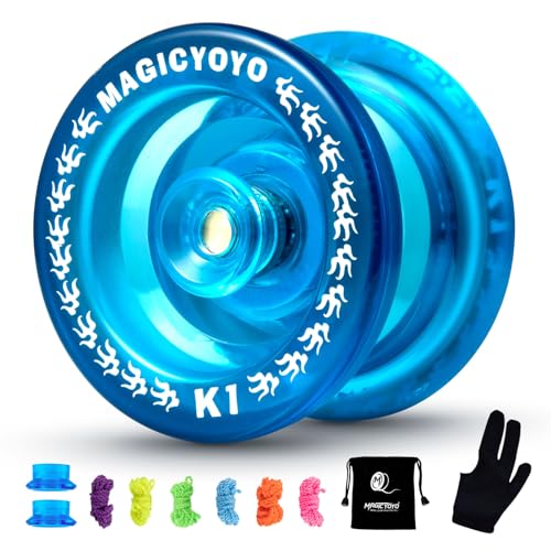 YOSTAR K1 Plus Reaktionsschnelles JoJo für Kinder Anfänger, Pro Yoyo Professionelles Kunststoff Yoyo mit Jo Jo Tasche + Yo-Yo Handschuh + 5 Yoyo Schnüren (Kristallblau) von YOSTAR