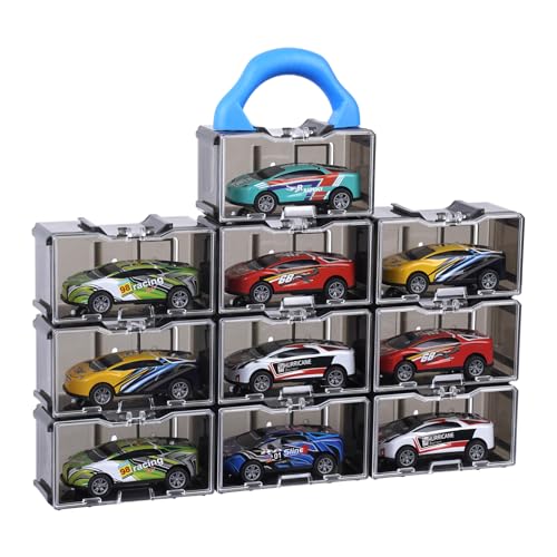 Yosuny Mini Car Toy Organizer für Hot Wheels Cars Display Box für 1/64 Scale Cars, Matchbox Cars, Portable und Display Sammlungen (Spielzeugauto Nicht enthalten) (10 Stück grau-transluzent) von Yosuny