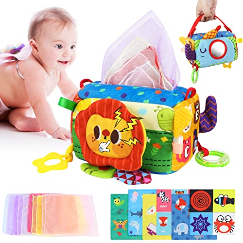 Yotako Tissue Box Spielzeug, Baby Spielzeug 6 Monate Tissue Box Toy, Interaktive Sensorisches Babyspielzeug Tücherbox mit Knisterpapier Bunte Seidenschal, Baby Montessori Spielzeug für Junge Mädchen von Yotako