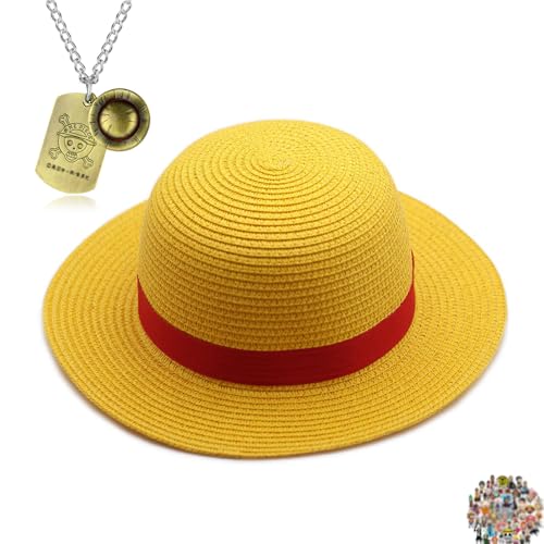 YouU Strohhut Luffy Hut Anime-Schmuck One P. Aufkleber Bronze Halskette Sommer Outdoor Reisen Cosplay 22 Stück von YouU