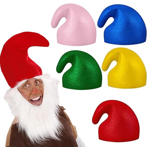 YouXiaor 10Pcs Weihnachtsmütze, Weihnachtshut Weihnachtselfenhut Zwergenkostüm Zwergen Zipfelmütze Elfenmütze Zwergen Kostüm Erwachsene für Weihnachten Karneval Rollenspiel Kostümzubehör (5 Farben) von YouXiaor