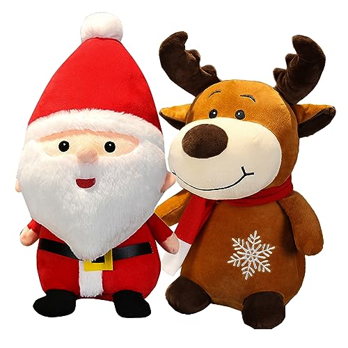 YouYuer 2PCS Kuscheltier Weihnachten,Weihnachten Plüschtier,Rentier Kuscheltier,Weihnachten Stofftiere Deko Ornamente Weihnachtsmann Elch Plüschtiere Plüschpuppe für Jungen Mädchen Kinder von YouYuer