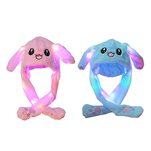 YouYuer 2PCS LED Hasenohren Hut,Plüsch Hase Hut mit Beweglichen Ohren,Mütze mit Bewegliche Ohren Hasen Lustige Hüte Lustige Plüsch Mütze mit Ohren Kawaii Plush Mütze Kinder Erwachsene von YouYuer