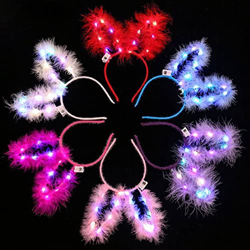 YouYuer 5PCS LED Stirnband Haarband Leucht Feder Hasen Ohren Haarband Stirnband Party Dekoration Haarschmuck Headwear für Party Geburtstag Konzerte Festivals von YouYuer