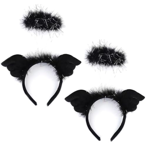 YouYuer Heiligenschein LED,2PCS Haarreifen für Engelskostüm,Haarreifen Engel,Halloween Engel Heiligenschein Haarreif für Kinder Erwachsene Karneval Kostüm Cosplay Party Outfit (Heiligenschein Schwarz) von YouYuer