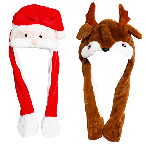 YouYuer Nikolausmütze,2PCS Weihnachtsmütze Plüsch Lustiger Nikolausmützen Weihnachtsmann Mützen Weihnachtsmütze mit Beweglichen Ohren Santa Hat für Erwachsene Kinder Weihnachts Partyhüte (A) von YouYuer