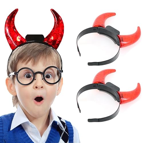 YouYuer Teufelshörner, 2PCS LED Teufel Ohren Haarband Haarreifen Fasching Karneval Halloween Party Kostüm Haarschmuck Stirnband Headwear Teufel Hörner Leuchtende Teufelsohren für Damen Frau (B) von YouYuer