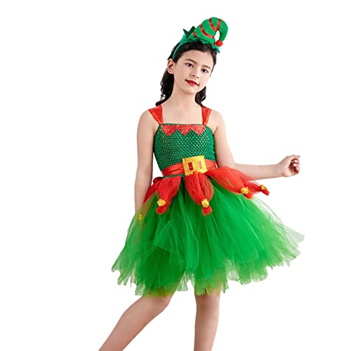 Youding Elfenkostüm für Mädchen | Weihnachtskostüm Mädchen grün | Santa Little Helper Party Outfit für Mädchen von Youding