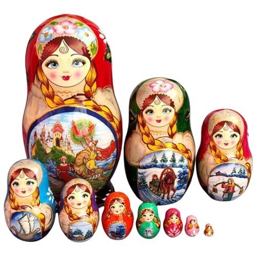 Youding Russische Puppen, Matrjoschka-Puppen-Set aus Holz, niedliches Set mit handgefertigten stapelbaren Puppen, pädagogische Puppen zum Lernen von Youding