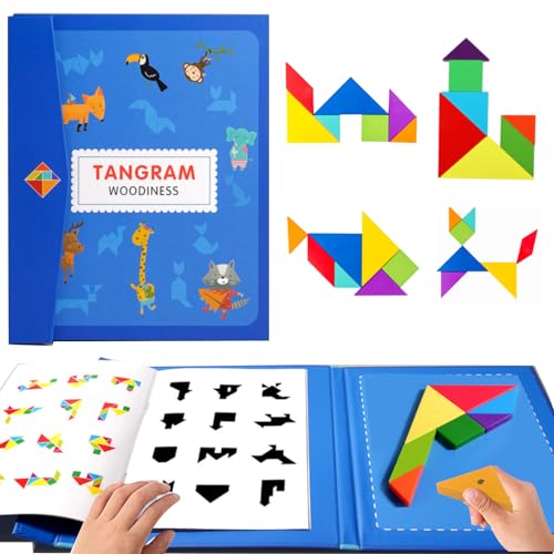 Magnetische Holz Tangram Spiele für Kinder, Magnetischer Tangram, Tangram Magnetpuzzle Geometrische Formen Puzzle Bausteine Buchform Magnetischer Tangram aus Holz von Youghuen