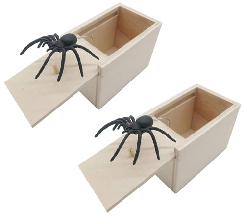 2 Stücke Spinne In Box, Spinne Streich Box, Holzkiste Spielzeug Streich Holz Streich Spinne Spinnen Prank Box Holz Prank Spider Scare Box Streich Spinne Für Kinder Erwachsene Party Favors Geschenk von Youngwier