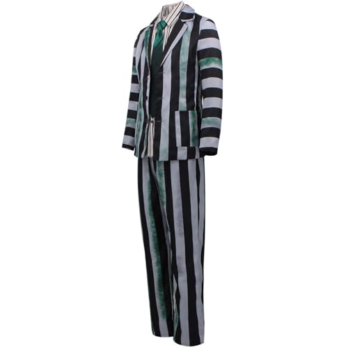 Beetlejuices Kostüm Herren, Halloween Beetlejuices Streifen Anzug Set Für Herren, Horrorfilm, Horror Zubehör Für Kostüm - Lustige Kostüme Für Halloween Partys Karneval Cosplay Outfits von Youngwier