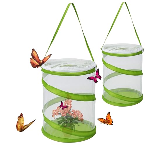 Butterfly Habitat Cage 2 Stück Insekt Käfig Schmetterlingslebensraum Käfig Pop-Up Insekten Pflanze Schutz Käfig Faltbare Tragbare Insektenvermehrung Mesh Reptilien Zusammenklappbarer Stoff Zuchtkäfige von Youngwier