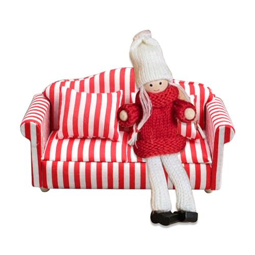 Puppenhaus Sofa, 1:12 Puppenhaus Miniatur Möbel Modell Tuch Gestreift Couch Sessel Sofa Mit Kissen, min-i Möbel Sofa Set Mit Rückenkissen, min-i Möbel Sofa Für Puppe 1/12 Kleine Blütentrauben Puppen von Youngwier